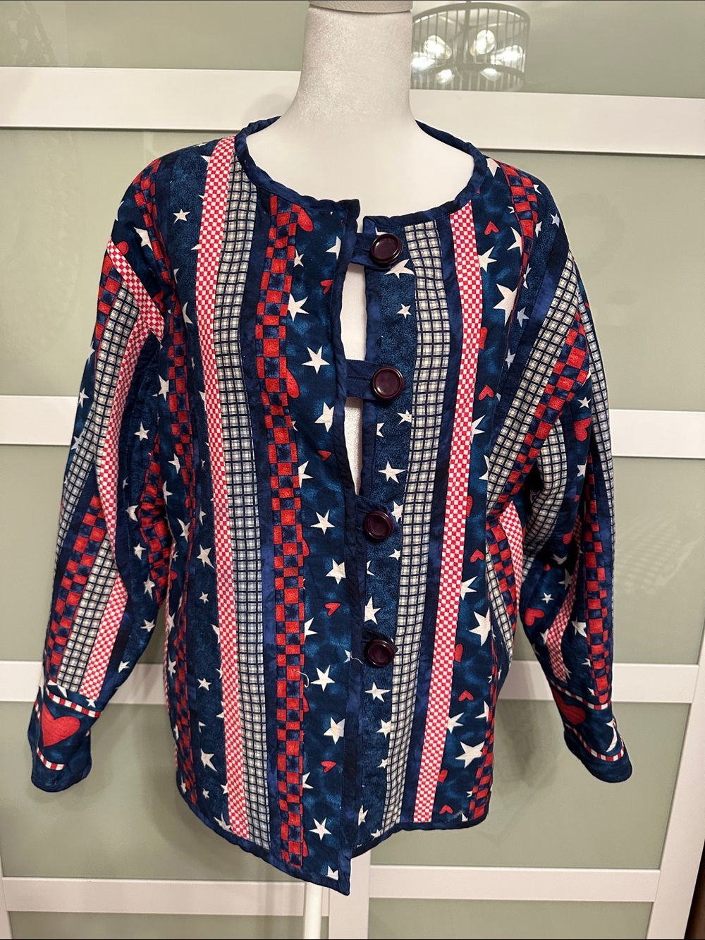 Vintage 90s Art Apparel LTD Patriotic Patchwork Jacket Small